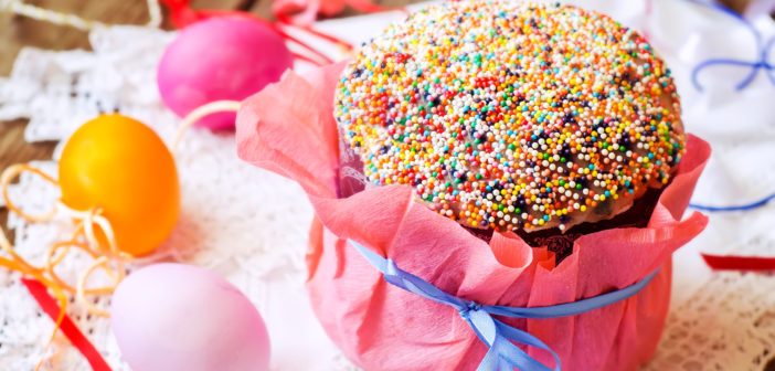 cake decorated with colorful sprinkled on Easter